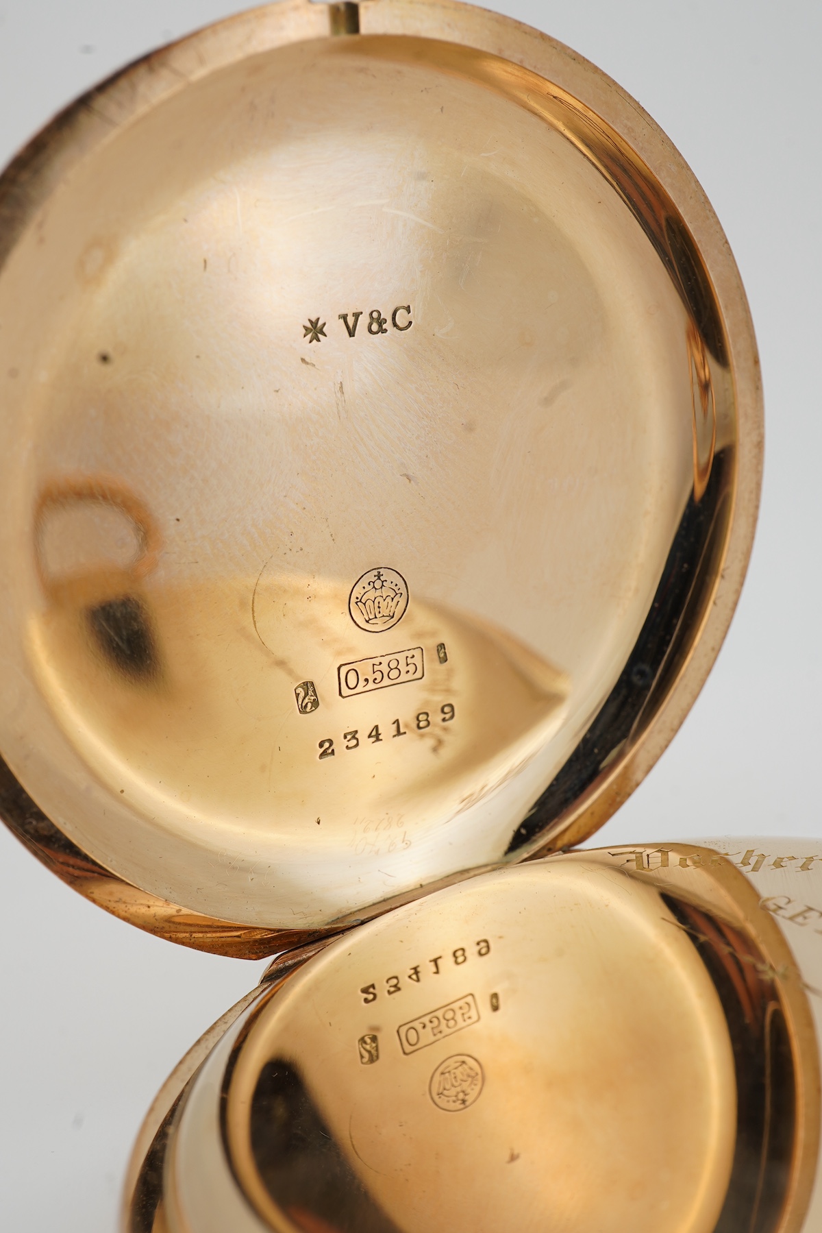 An early 20th century Swiss 14k gold Vacheron & Constantin keyless lever hunter dress pocket watch